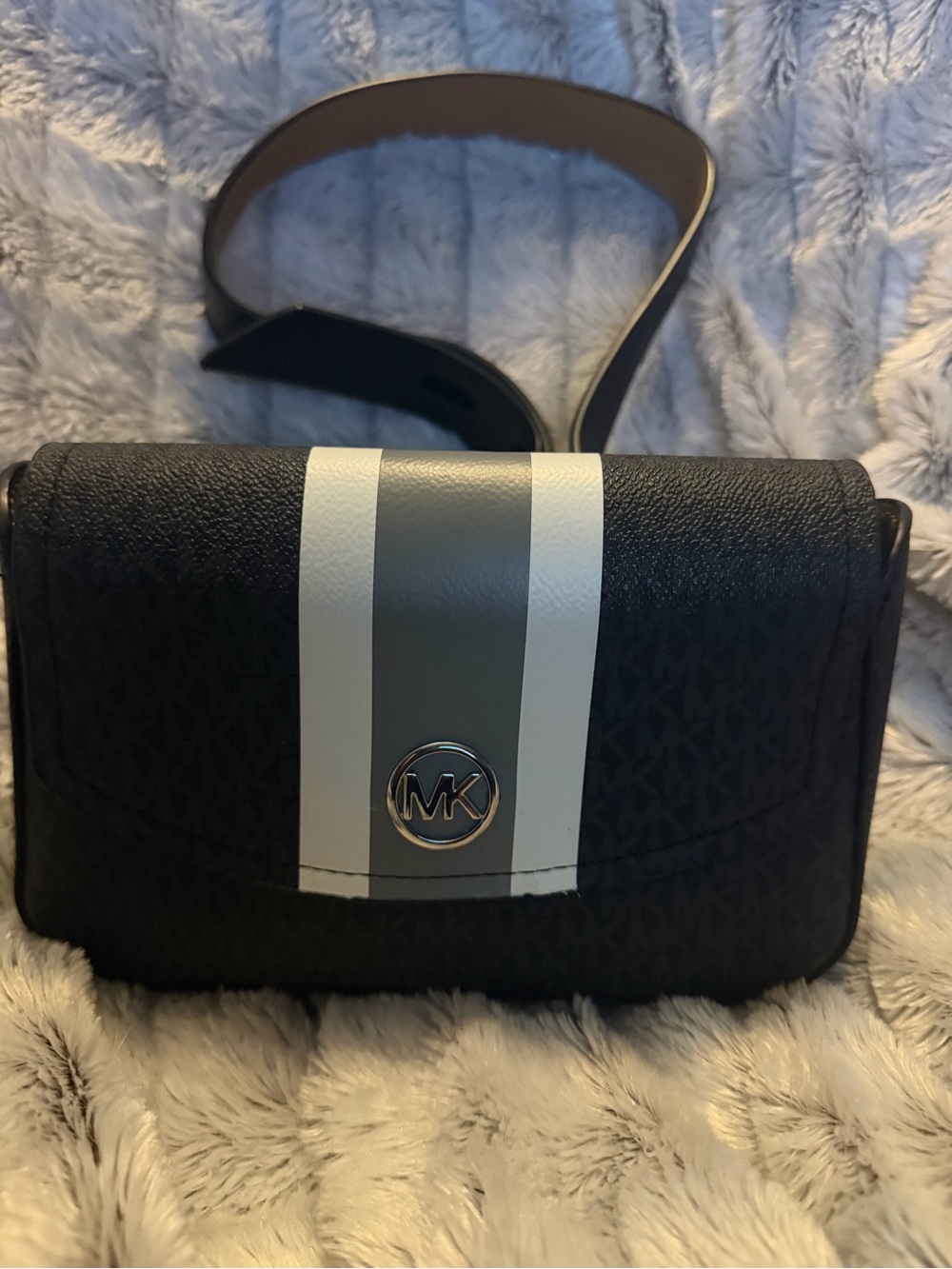 Michael Kors Black Crossbody Waist Bag with White Trim